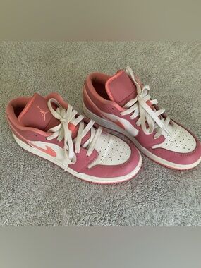 Jordan Youth Low-Top Sneakers in Pink and White